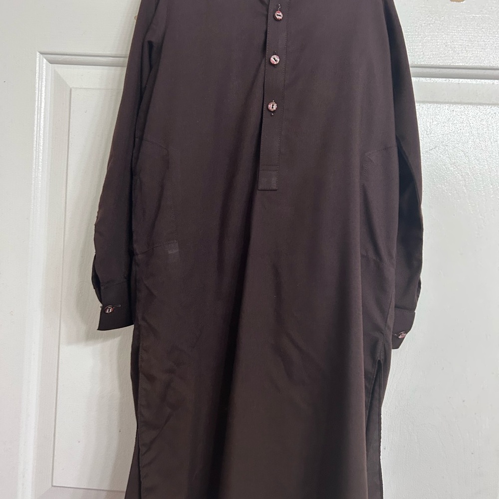 Brown Long Sleeve Button-Up Dress